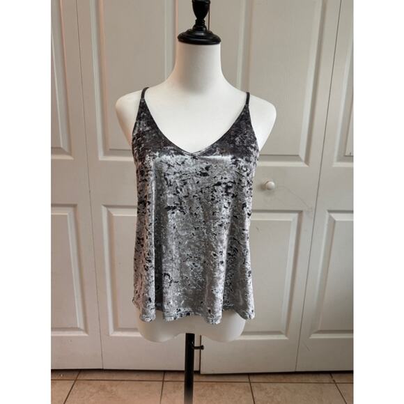 American Eagle Outfitters Tops - American Eagle Silver Crushed Velvet Tank Top Womens Sz S, Holiday Metallic Cami